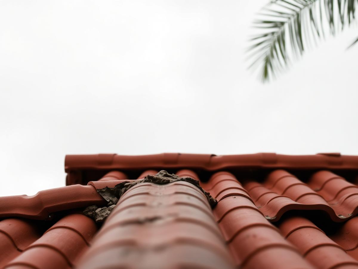 Tile roof repair Miami FL - cracked barrel tiles inspected by Roof Repair Miami Pros